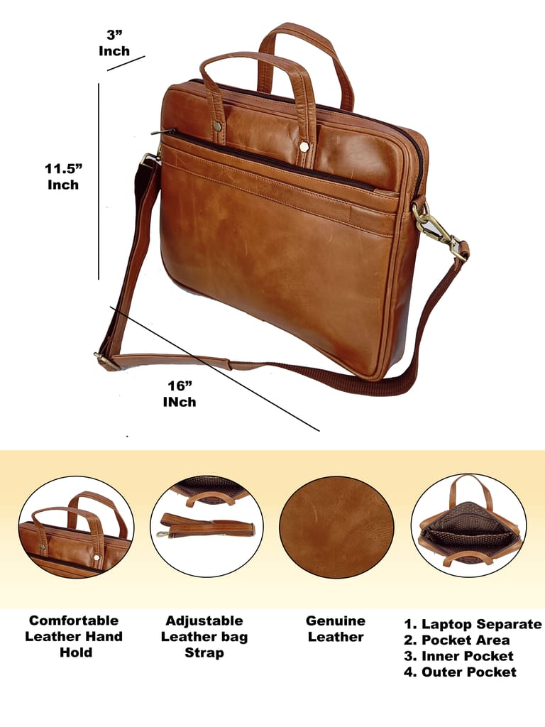 FHS Genuine Leather Laptop cum Messanger Bag with Comfortable Grip Hand Holds
