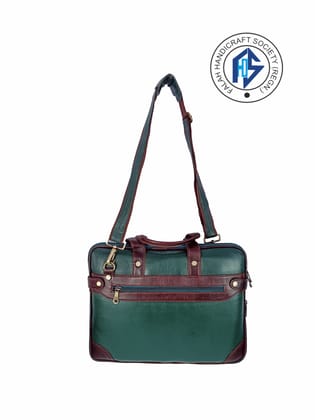 FHS Genuine Leather Laptop Bag for Men - Office Bag, Green & Brown Color - Fits Up to 14/15.6/16 Inch Laptop