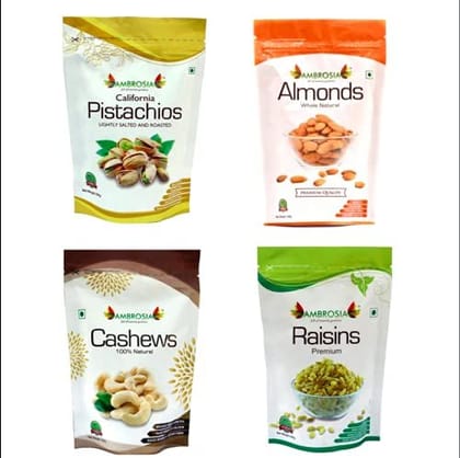 Ambrosia Nuts & Dry Fruit Combos (Almonds250g, Pista250g, Cashew250g, Raisins250g) Combo of 4