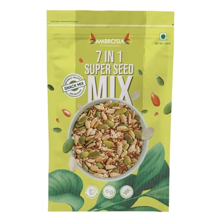 Ambrosia 7-1 Seed Trail Mix 200 g | Flax , Pumpkin , Sunflower, Chia , Melon , White Sesame & Diced Almonds | Add to Smoothie & Salad | Fibre Rich