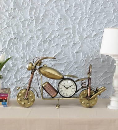 ANTIQUE TABLE TOP METAL GOLDEN BULLET BIKE WITH CLOCK SHOWPIECES  HOME/ RESTAURANT/ OFFICE DECOR/ TABLE DECOR/DRAWING ROOM DECOR / GIFT ITEM