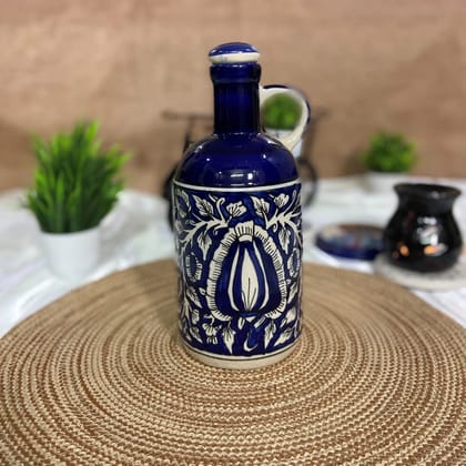 Ceramic Dining Blue Mughal Floral Pattern Hand-Painted Ceramic 1000ml Oil Bottle for Kitchen