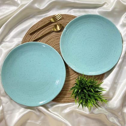 CERAMIC DINING Studio Collection Aqua Blue Sprinkle Ceramic 10 Inches Dinner Plate Set of 2 (Microwave & Dishwasher Safe)