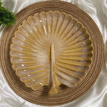 CERAMIC DINING Brown Handcrafted & Glazed Round Peacock Ceramic 12 Inches Serving Platter || Designer Platter || Tabletop Platter || Deep Platter