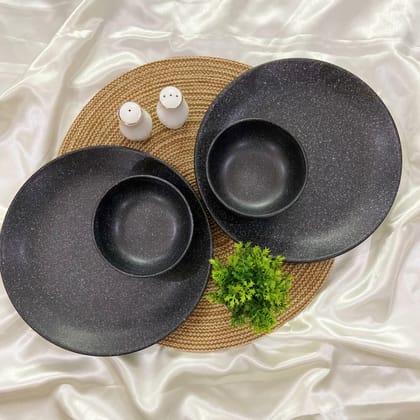 Ceramic Dining Combo Studio Collection- Matte Black with Droplets Ceramic 10.2Inchs Dinner Plates and Bowls- Set of 4 || Breakfast Combo|| Dinner Set