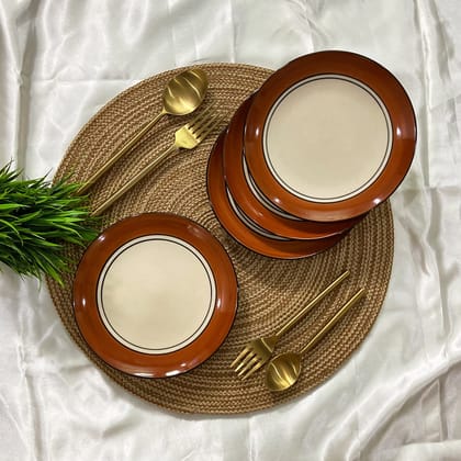 CERAMIC DINING Royal Brown & White Handcrafted Ceramic 7Inchs Quarter Plates Set of 4 || Side Plates || Cake Plates || Snacks Plates