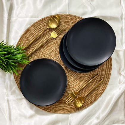 CERAMIC DINING Matte Black Ceramic 7.5 Inches Quarter Plates Set of 4 || Side Plates || Cake Plates || Snack Plates