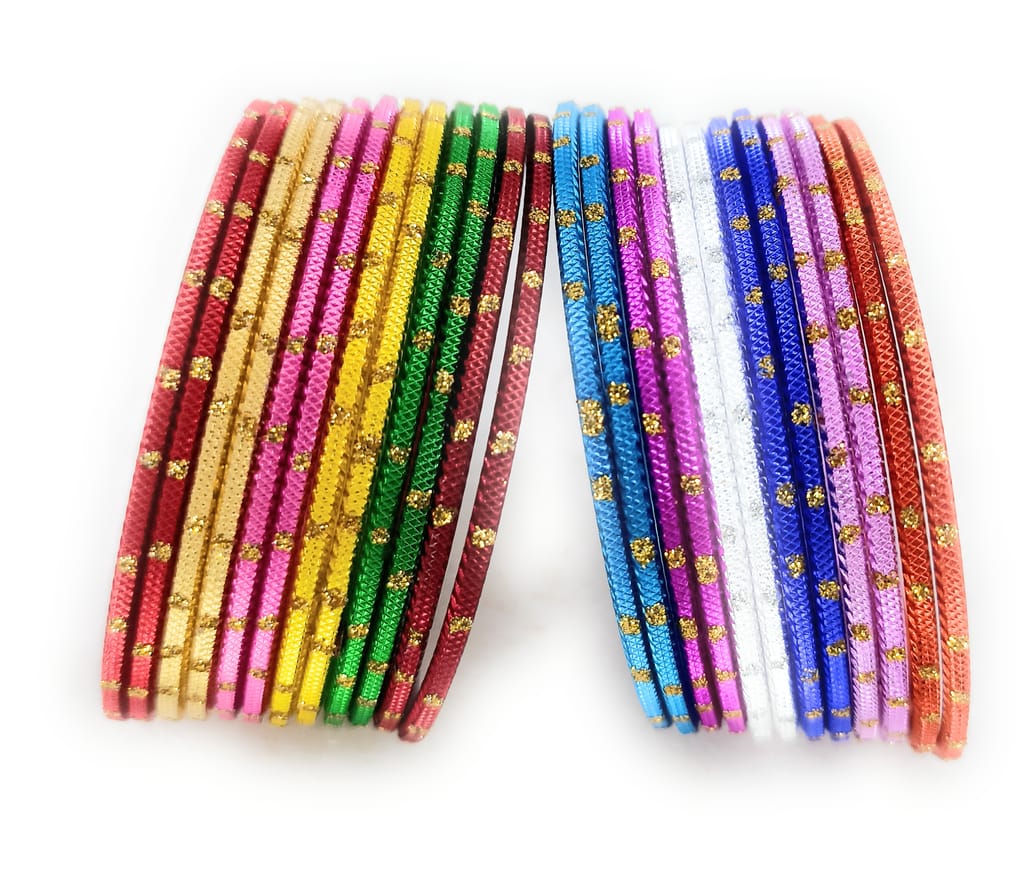 SBS Multicolor Zari Dots Metal Bangles set of 24 bangles for Girl Child - Bangles & Bracelets | Buy online on ZillyBuy