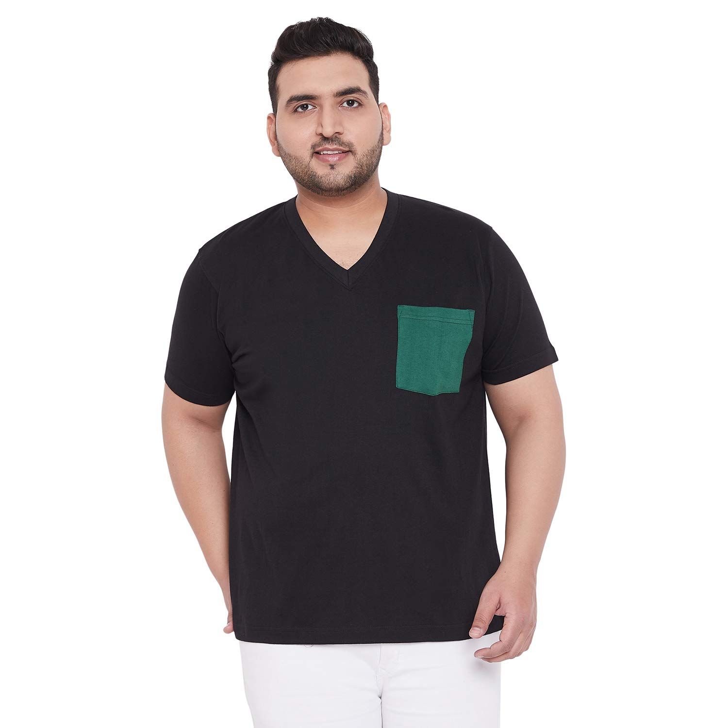 Bigbanana Men's Regular Fit V Neck (Hagan-Black,Black,XXL)