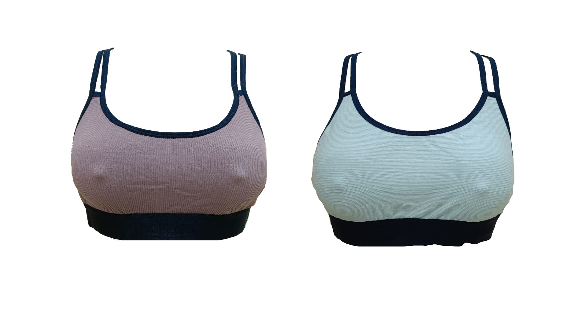 FooFaa Cotton Cross Back Non-Padded Non-Wired Gym Yoga Exercise Sports Bra (Green-Beige) - Fits 30" to 34" Bust