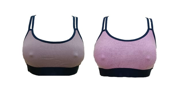 FooFaa Cotton Cross Back Non-Padded Non-Wired Gym Yoga Exercise Sports Bra  (Beige-Pink) - Fits 30 to 34 Bust