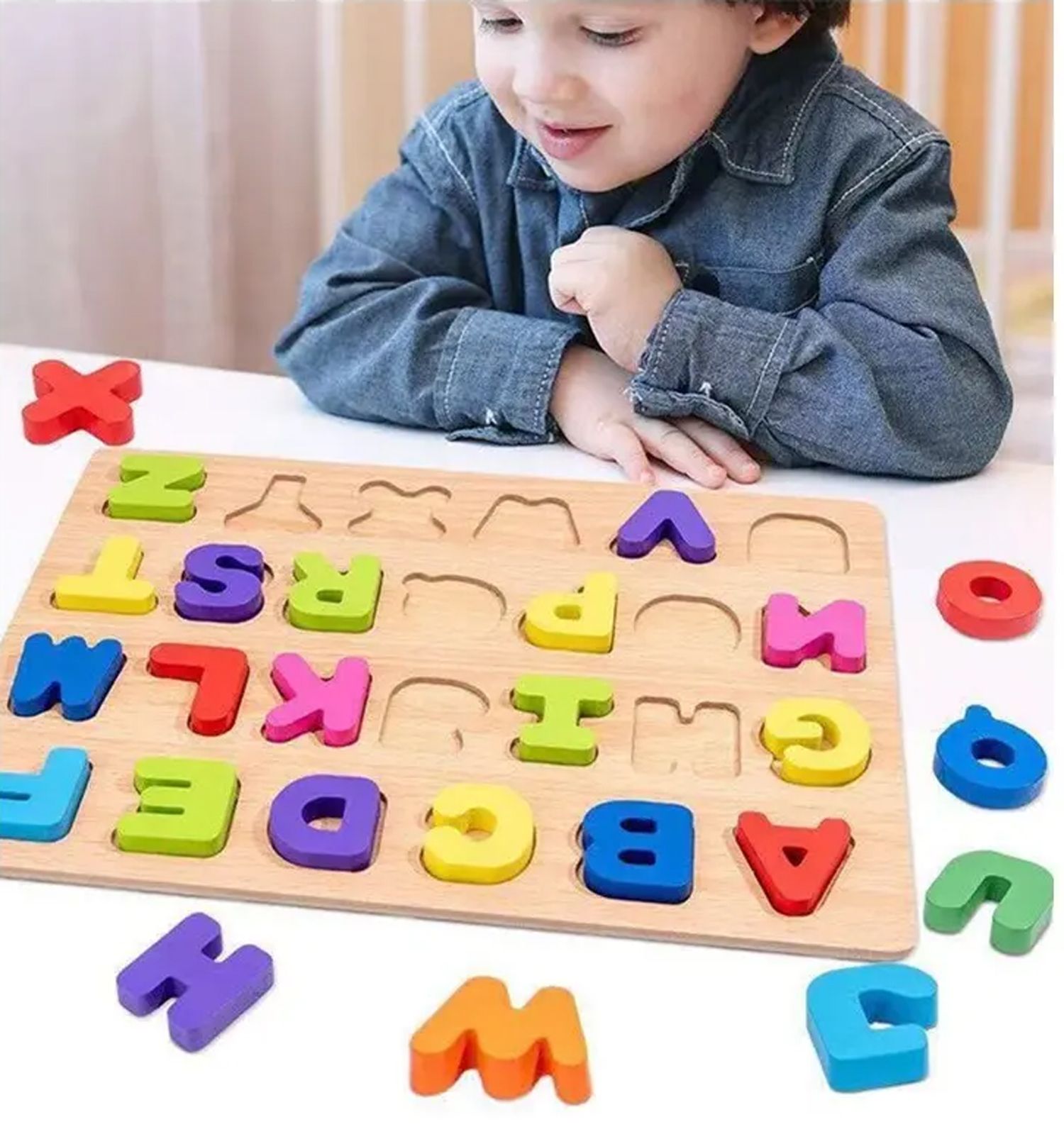 Wooden Educational learning A To Z English Alphabets Board Puzzle With Picures (27 Pieces)