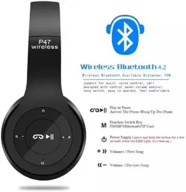 G2L P47 Wireless Bluetooth Headphones 5.0+EDR with Volume Control, HD Sound and Bass, Mic, SD Card Slot with Aux Connected Slot.
