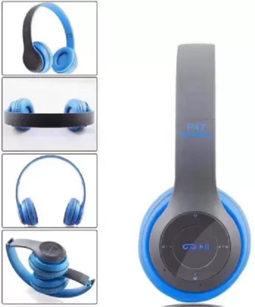 P47 Premium Matte Quality Bluetooth Gaming & Music Headphone On The Head Bluetooth Foldable Headset Handsfree with Calling Function/Aux Line TF Card MP3 Player Headphone