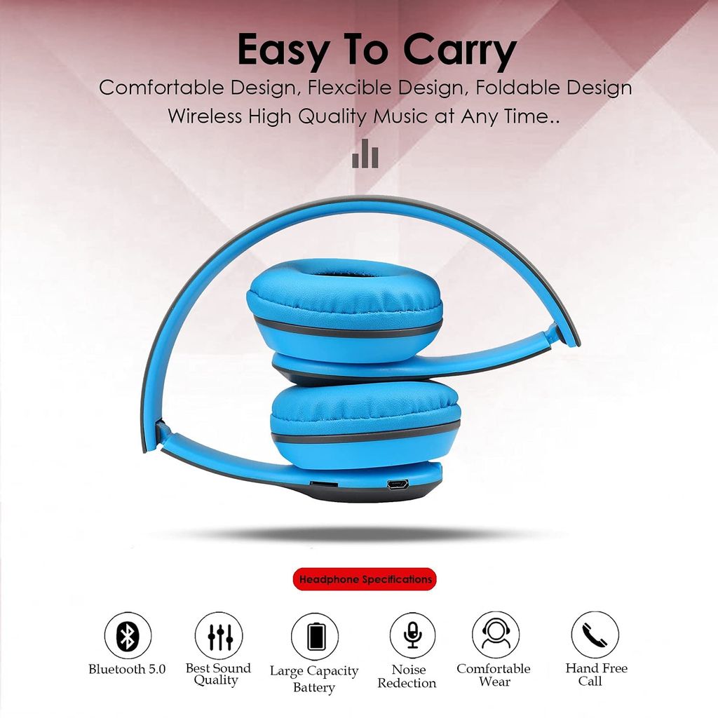 P47 Premium Matte Quality Bluetooth Gaming & Music Headphone On The Head Bluetooth Foldable Headset Handsfree with Calling Function/Aux Line TF Card MP3 Player Headphone