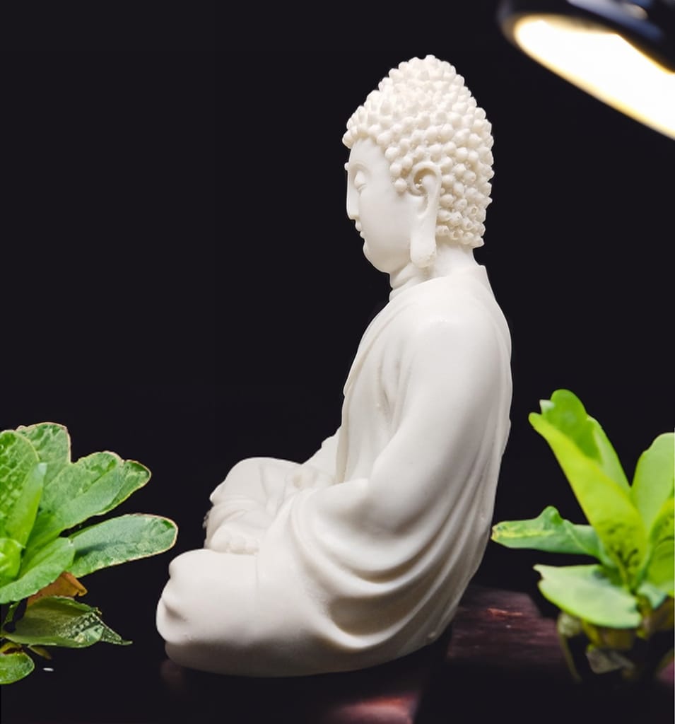 ZURU BUNCH Idol of Lord Buddha Premium Rare Handcrafted Polymarble Meditation/Dhyan White Buddha Statue Lord Figurine, Idol, Decorative, Fengshui, Showpiece (White, 5inch)