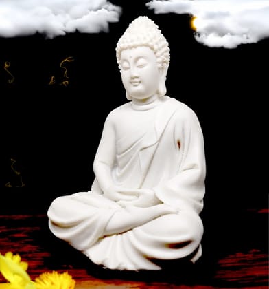 ZURU BUNCH Idol of Lord Buddha Premium Rare Handcrafted Polymarble Meditation/Dhyan White Buddha Statue Lord Figurine, Idol, Decorative, Fengshui, Showpiece (White, 5inch)