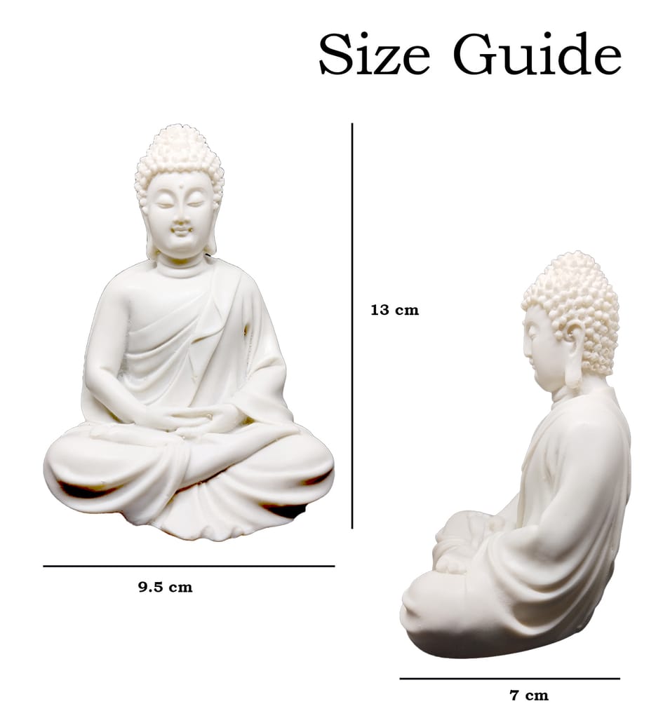 ZURU BUNCH Idol of Lord Buddha Premium Rare Handcrafted Polymarble Meditation/Dhyan White Buddha Statue Lord Figurine, Idol, Decorative, Fengshui, Showpiece (White, 5inch)