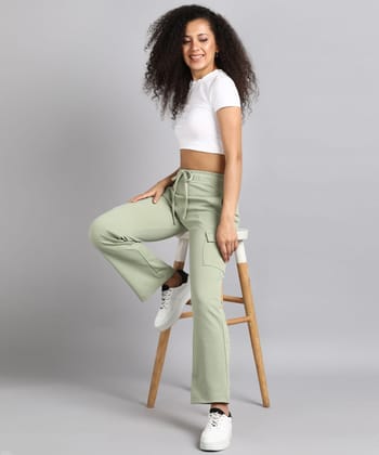 Glossia Fashion Green Mist Casual Flared Parallel Cargo Trousers for Women - 82699