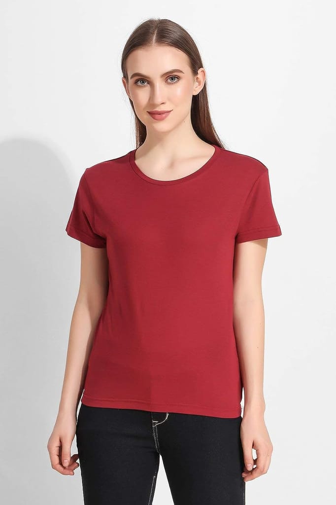 Women Crew Neck T - Shirt (Red Plum)