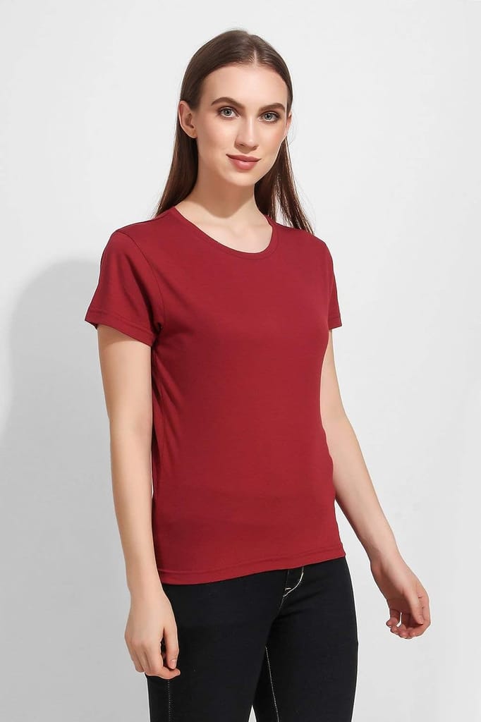 Women Crew Neck T - Shirt (Red Plum)