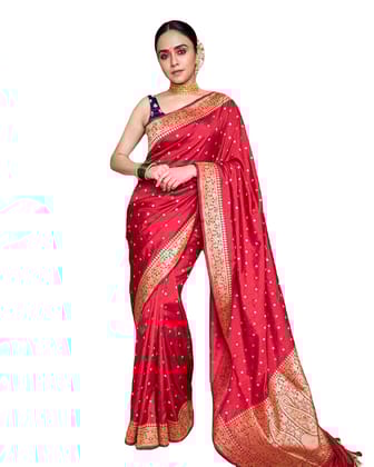 ATTIRIS Women's Banarasi Silk Zari Woven Saree with Blouse Piece