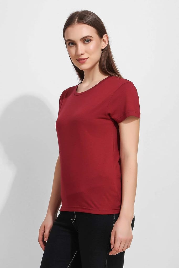 Women Crew Neck T - Shirt (Red Plum)