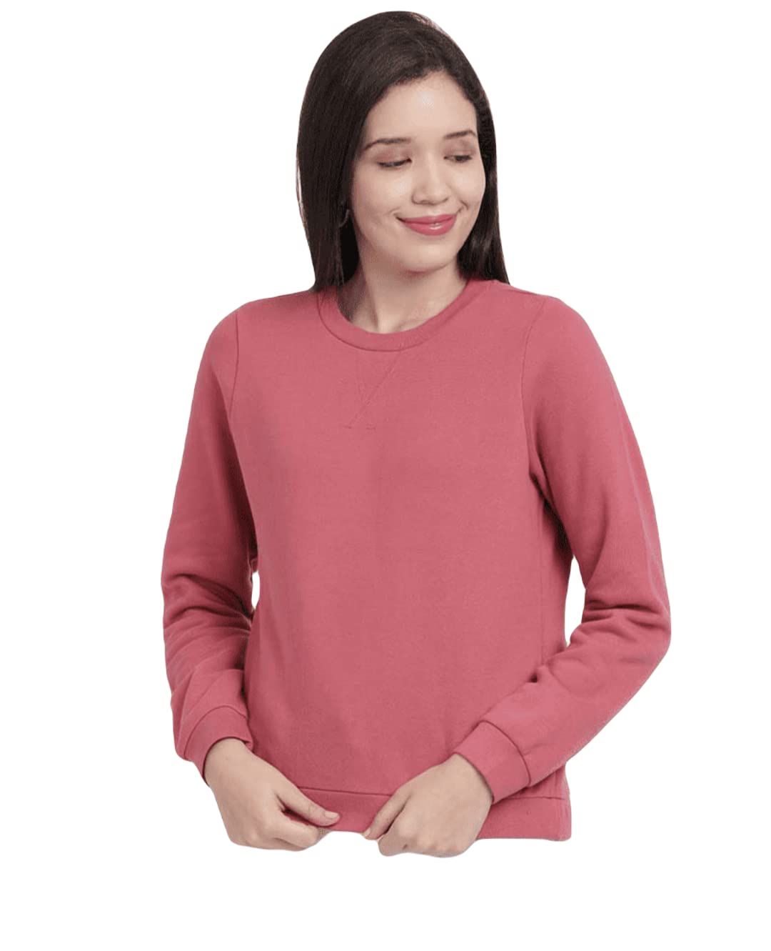 ATTIRIS Women's Cotton Solid Full Sleeve Pullover Sweater/Sweatshirt, Pink