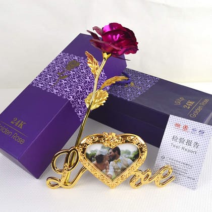 Artificial Rose Flower and Heart Photo Frame Love Shape Stand and Luxury Gift Box
