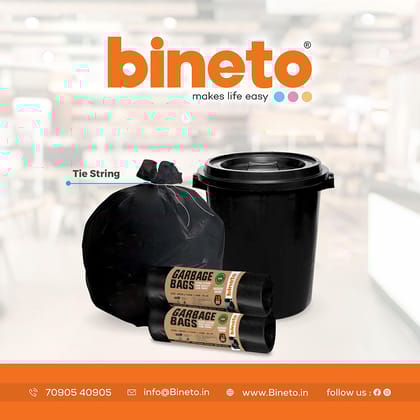 Bineto Brand , Oxo-Biodegradable Garbage Bags, Small size - 43 CM X 48 CM(17 x 19 inches) - 30 bags/roll (Pack of 3, Black)