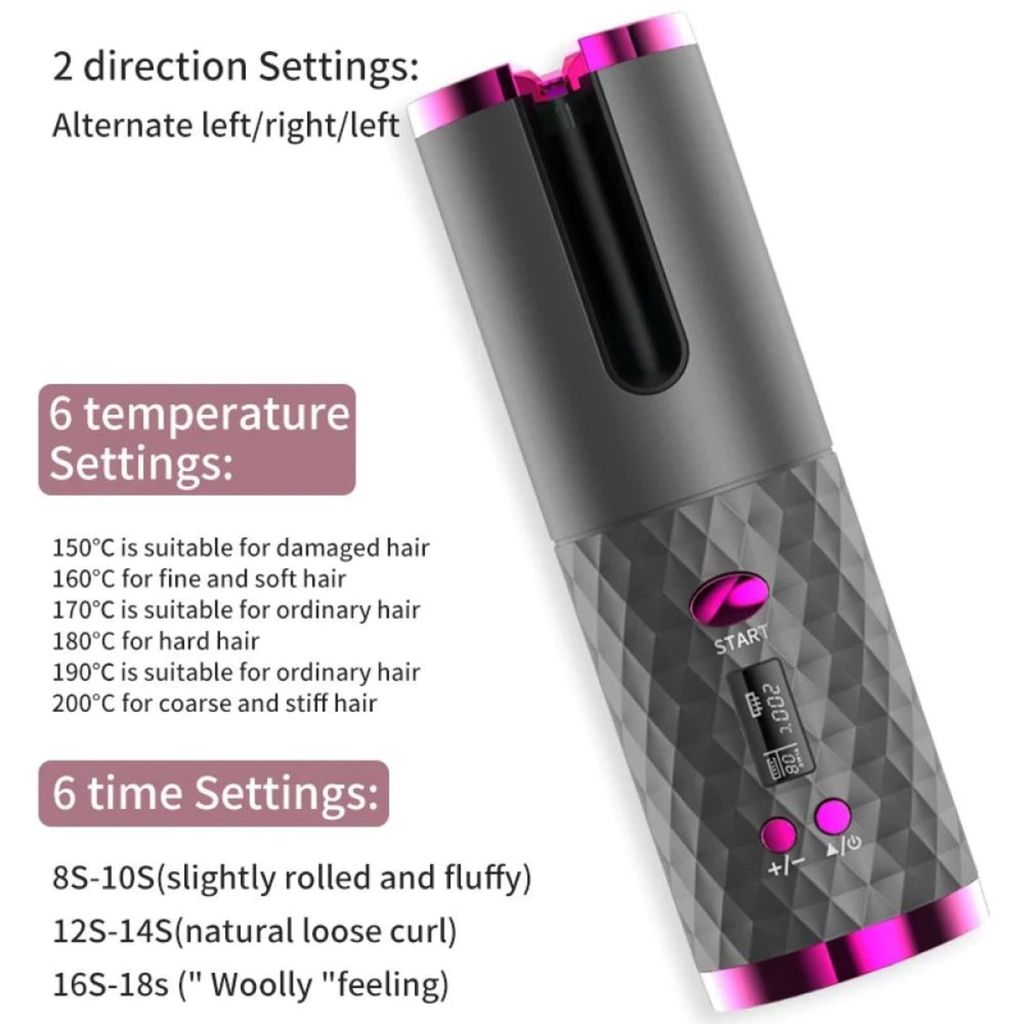 Trendzie Care Cordless Hair Curler I Styler Automatic Rotating & USB Rechargeable (Multicolors)