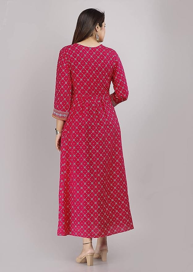 Women Embroidered Viscose Rayon Anarkali Kurta (Pink)