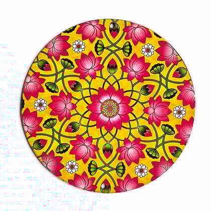 Yellow & Pink Color Pichwai Lotus Mdf | Mdf Cutout Design for Diwali | Dussehra | Rangoli | Pooja | Festival Gift | Wedding Decorations (4 Inches)