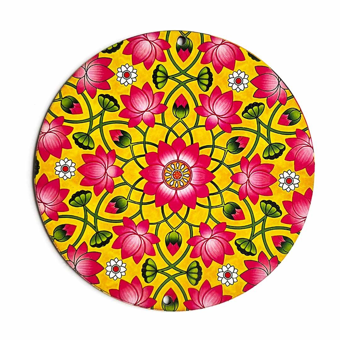 4 Inch Orange Color Pichwai Lotus Print Fabric Semi Circle Plates Festival & Wedding Decorations and DIY Crafts main image 0