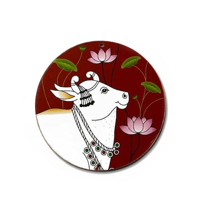 Maroon Color Pichwai Cow With Lotus Mdf | MDF Cutout Design for Diwali | Dussehra | Rangoli | Pooja | Festival Gift | Wedding Decorations (4 Inches)