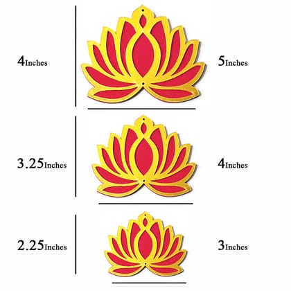 3 Different Sizes Red Velvet & Golden Acrylic Lotus Set of 18  | MDF Cutout Design for Diwali | Dussehra | Rangoli | Pooja | Festival Gift | Wedding Decorations- 4 Inches