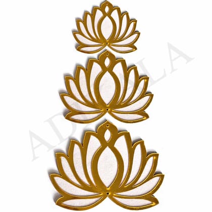 3 Different Sizes White Velvet & Golden Acrylic Lotus Set of 18  | MDF Cutout Design for Diwali | Dussehra | Rangoli | Pooja | Festival Gift | Wedding Decorations- 5 Inches