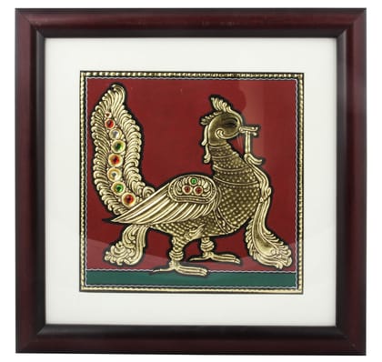 Poompuhar Peacock Tanjore Painting (Gold Foil Work, 12x12 inch), Multicolour )