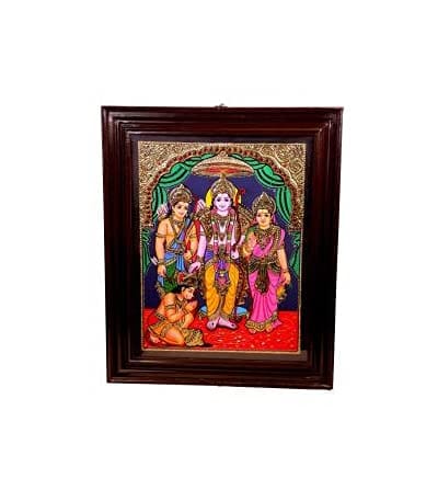 POOMPUHAR Handmade Wooden Tanjore Painting Ramar Pattabisikam (15x12 inch without frame size, Gold)