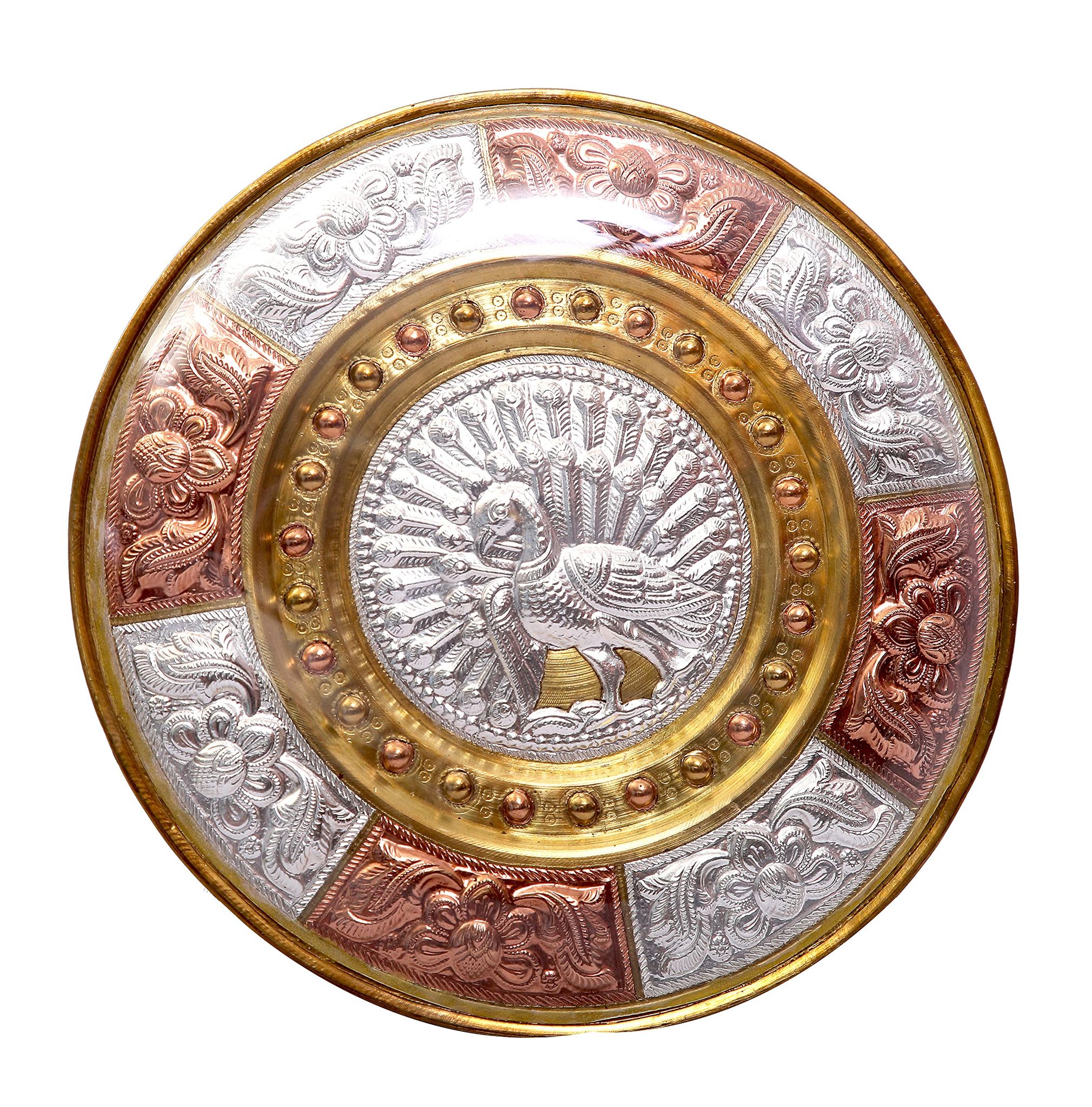 POOMPUHAR Handmade Brass Thanjavur Art Plate with Wall Hanging (25 cm)