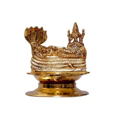 POOMPUHAR Handmade Brass Oil Lamp Ranganathar (14 cm x 16 cm x 25 cm, Yellow)