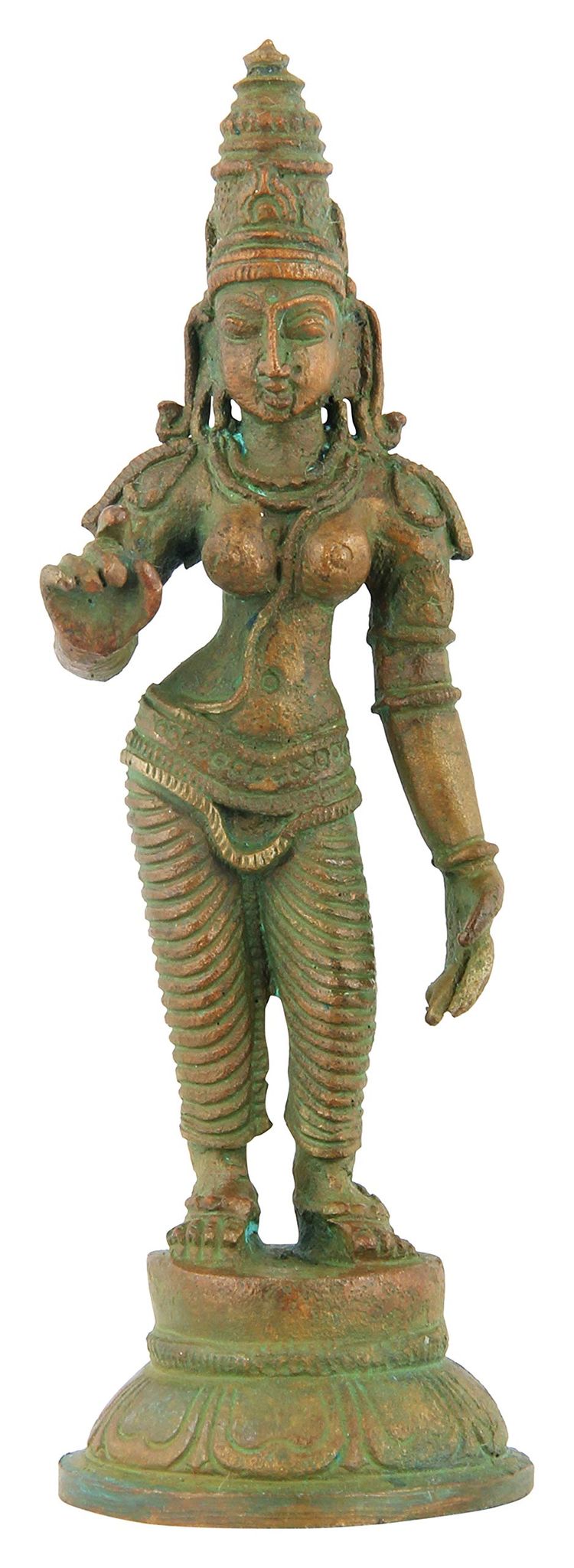 Poompuhar Bronze Parvathi Idol, 3 cm x 3 cm x 9 cm, Yellow, 1 Piece