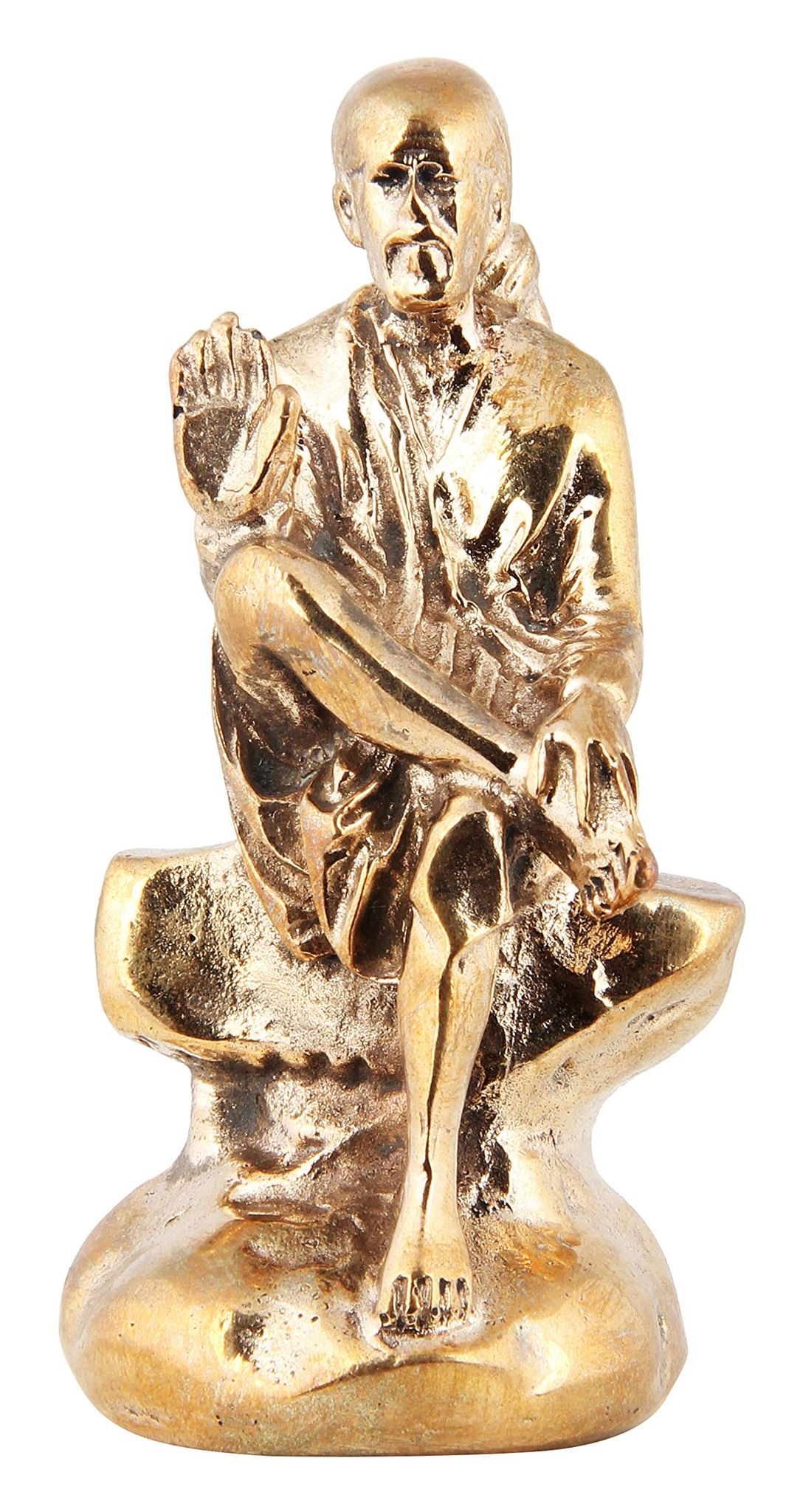 Poompuhar Bronze Saibaba Idol, 6 cm x 6 cm x 12 cm, Yellow, 1 Piece