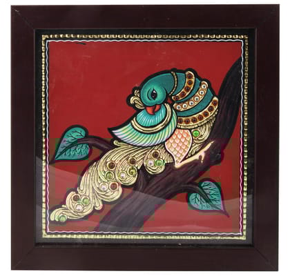 Poompuhar Single Parrot Gold Foil Work Tanjore Painting (Multicolour, 7 inch x 0.5 inch x 7 inch) Poompuhar Single Parrot Gold Foil Work Tanjore Painting (Multicolour, 7 inch x 0.5 inch x 7 inch)