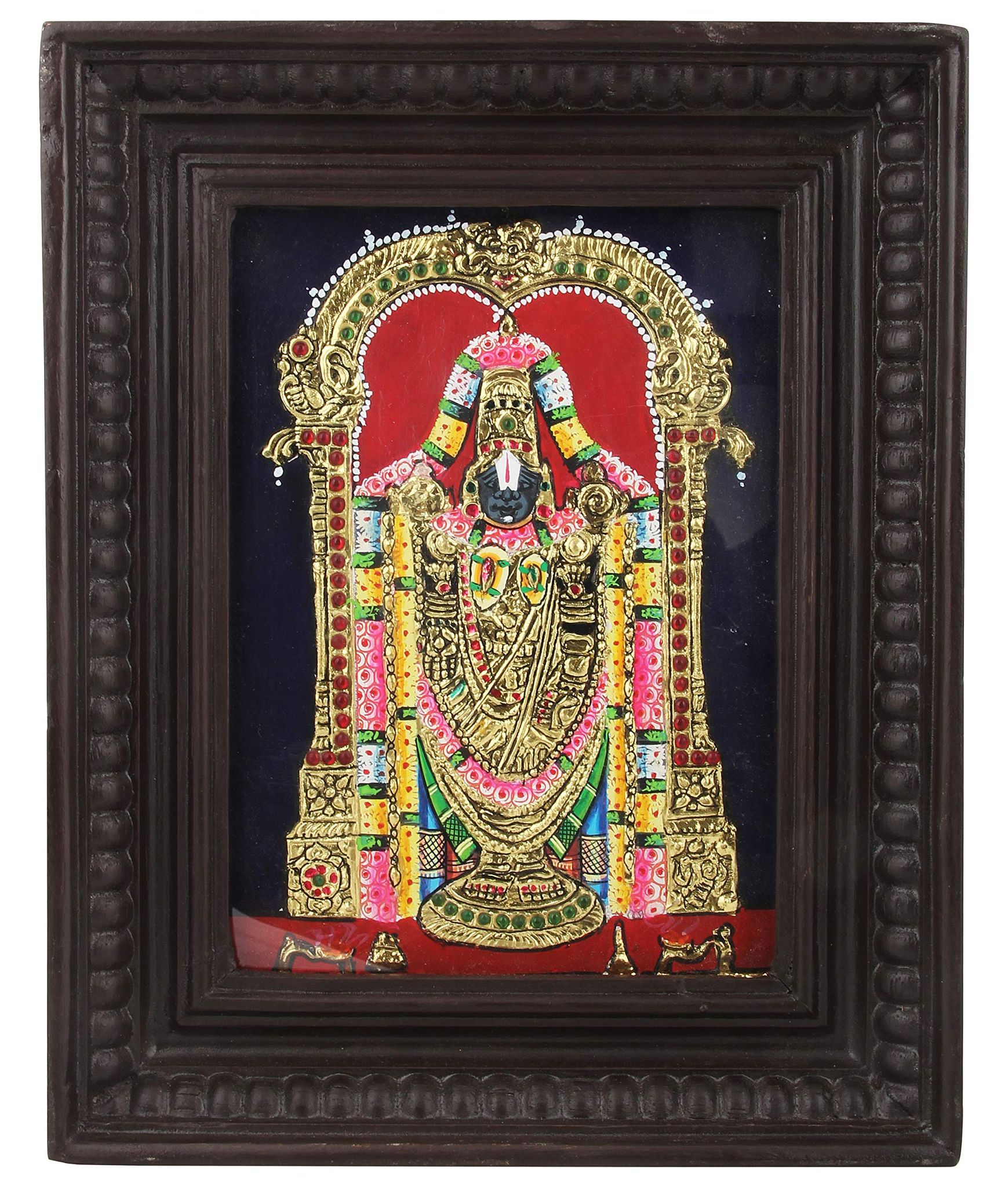 Poompuhar Metal Balaji Tanjore Painting (Multicolour, 12X10  inch without frame size)