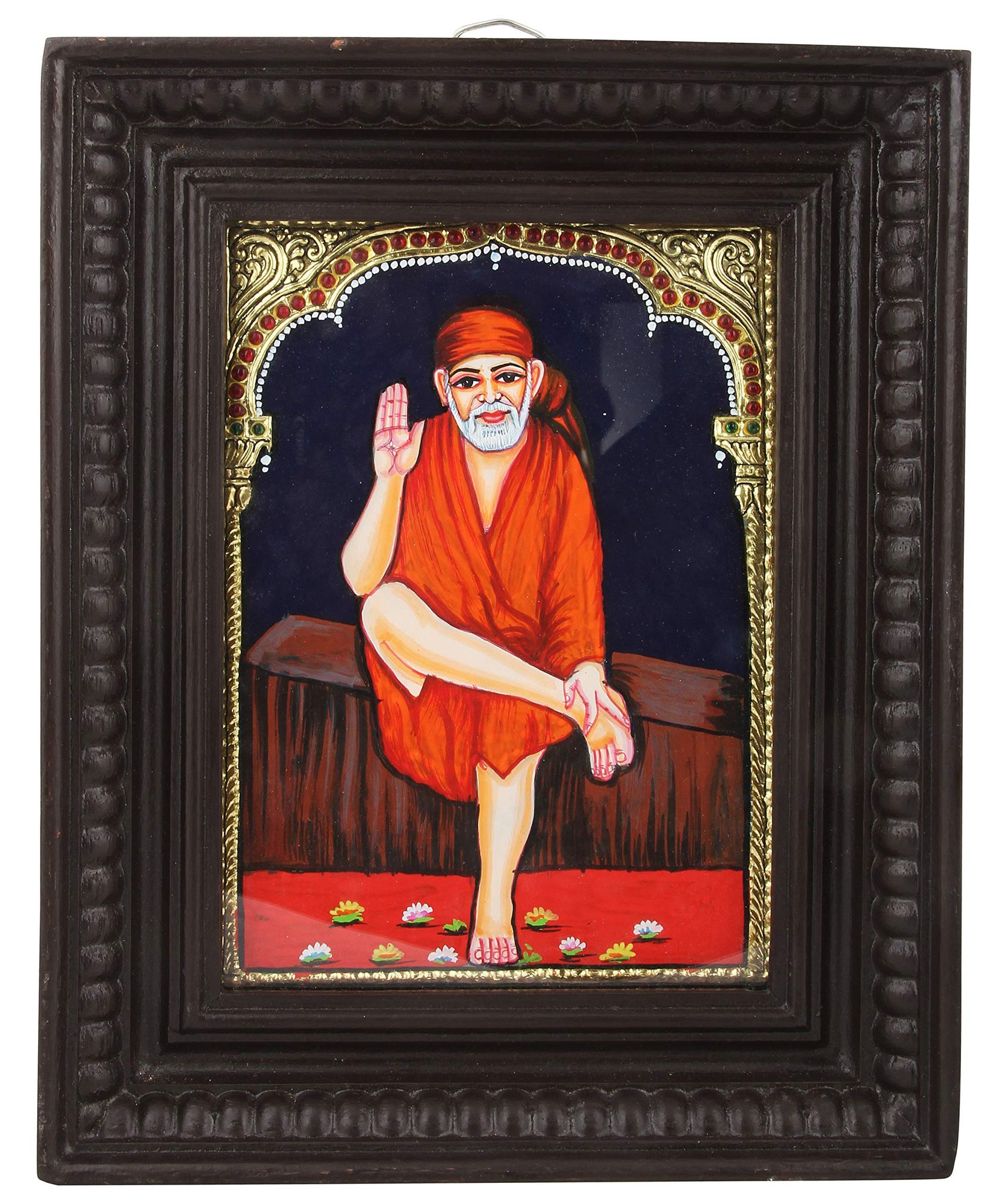 Poompuhar Saibaba Tanjore Painting (Gold Foil Work, 8 inch x 1 inch x 10 inch , Multicolour )