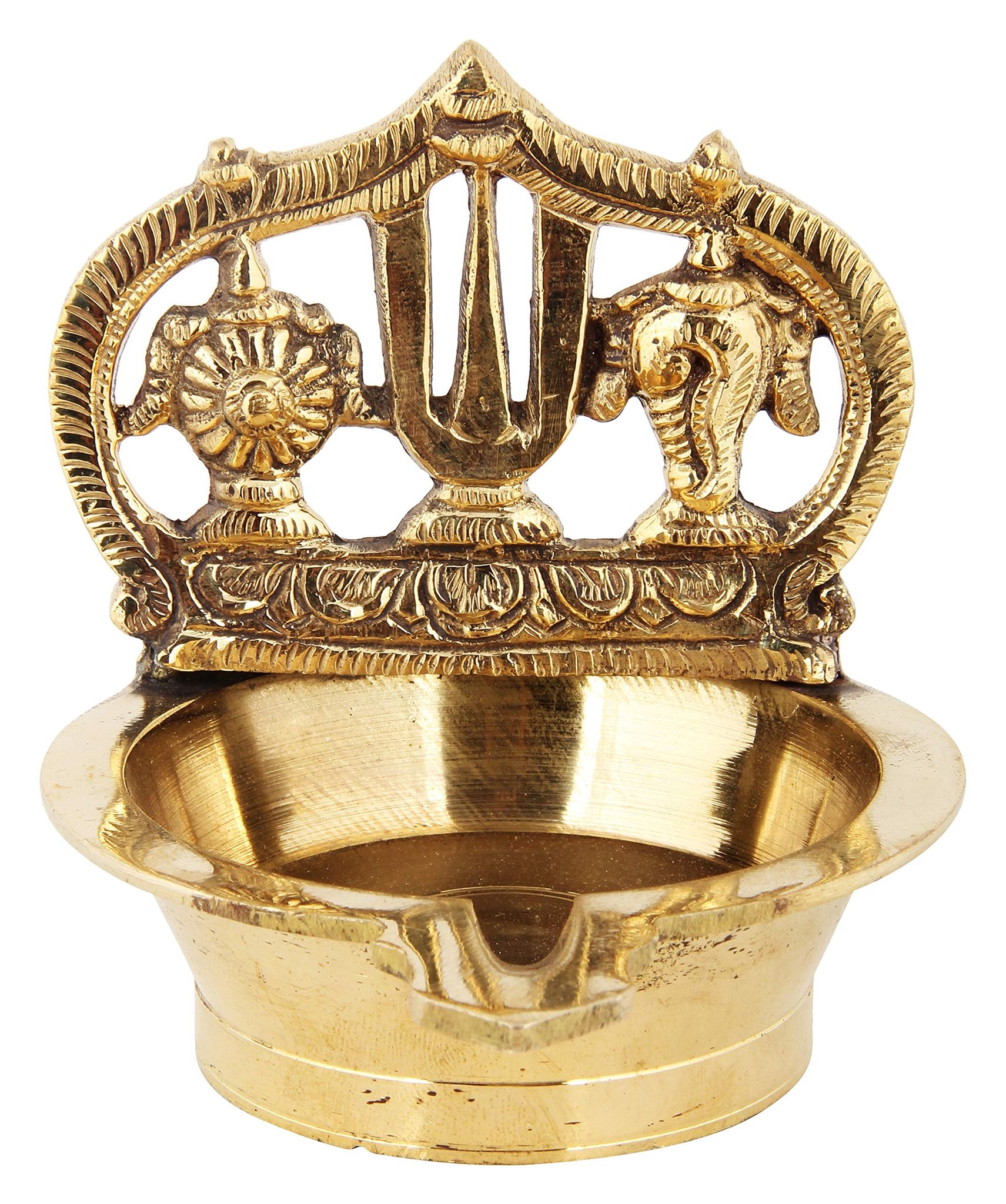 Poompuhar Brass Vishnu Oil Lamp (9 cm x 3 cm x 11 cm, Yellow)