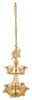 Poompuhar Brass Annam Hanging Lamp (15 cm x 15 cm x 24 cm, Yellow)