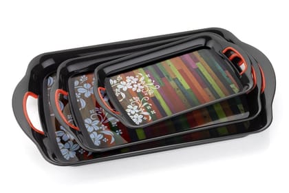 Pitoxy Rectangular Plastic Serving Tray - Multicolor (Pack of 3)