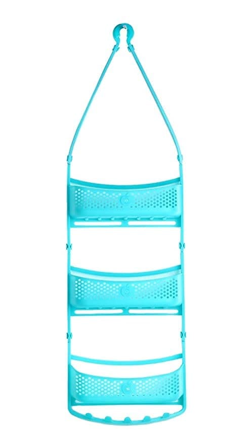Flossymart Hanging Shower Caddy Hanger With Adjustable Arms Bathroom Shelf Portable Organizer Basket Storage for Shampoo Conditioner Soap (3 LAYER, BLUE)
